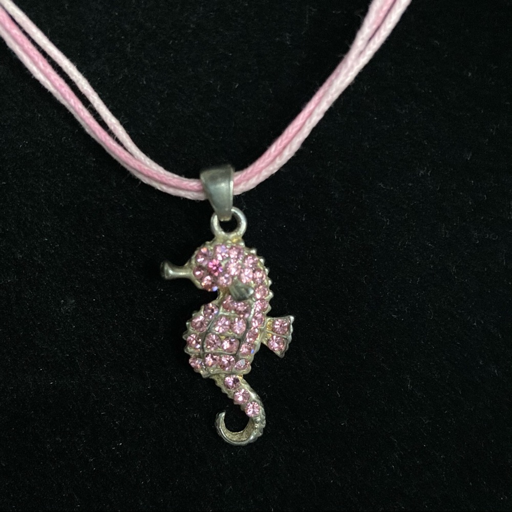 Pink Rhinestone Seahorse String Cord Necklace - Picture 4 of 5